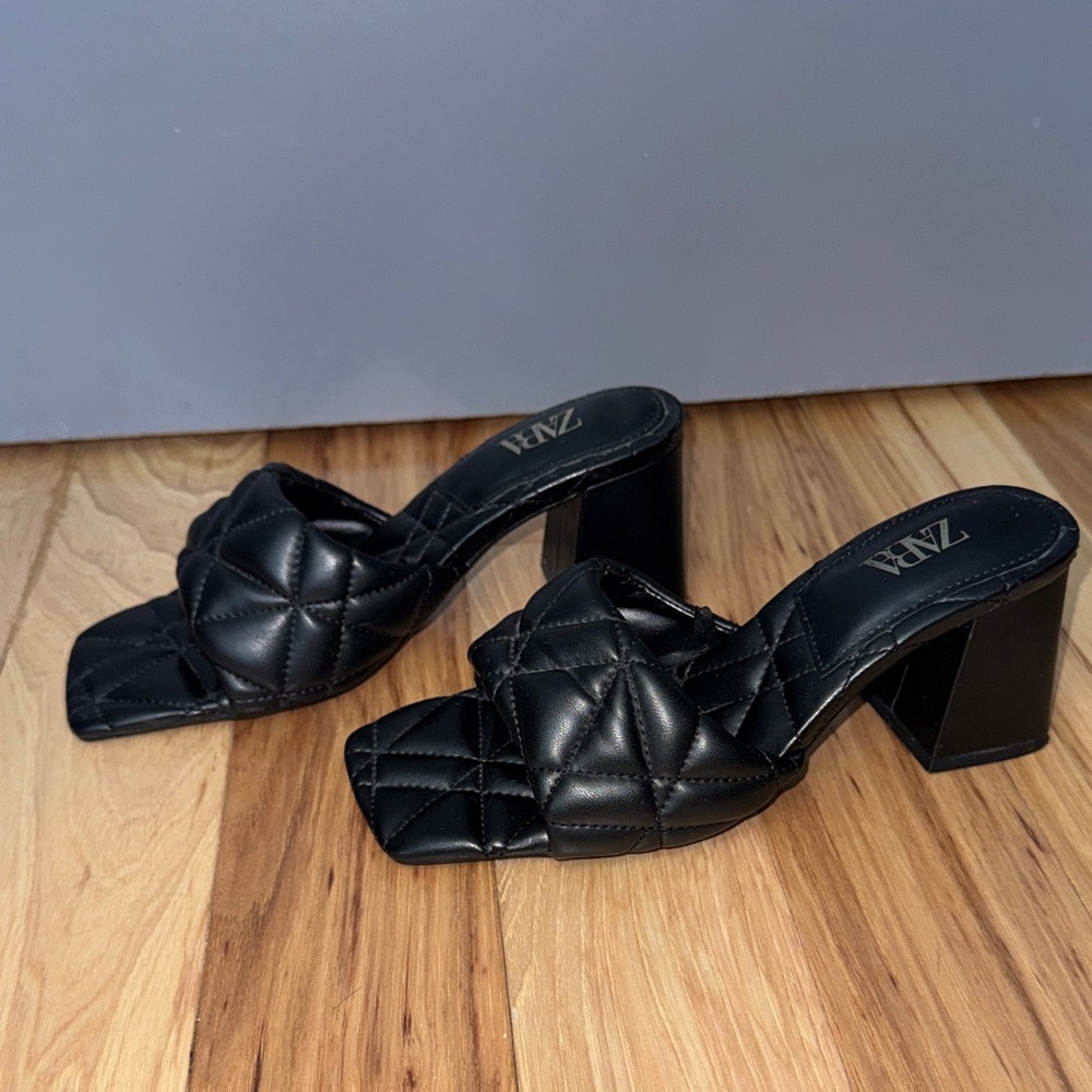 Zara Black Quilted Mules